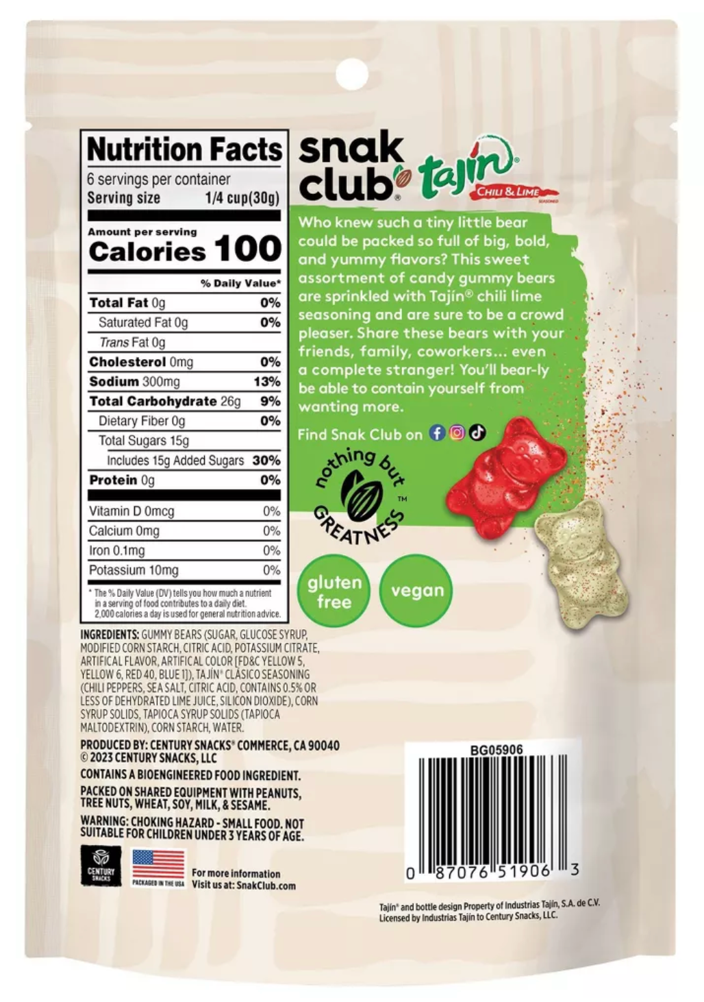 Snack Club Tajin Gummy Bears Candy - 6.5oz