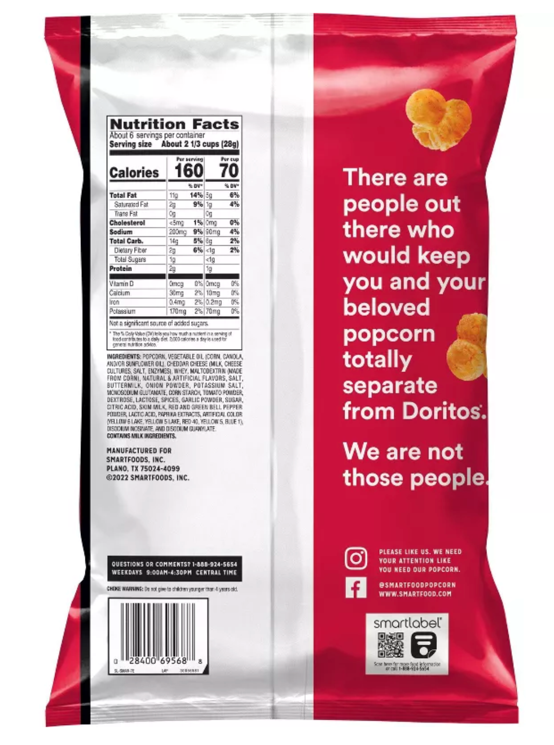 Smartfood Doritos Nacho Cheese Popcorn - 6.5oz