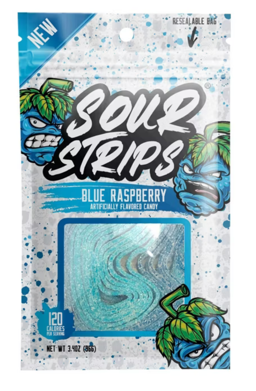 Sour Strips Blue Raspberry Candy - 3.4oz