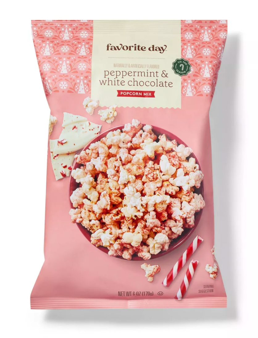 Christmas Peppermint and White Chocolate Popcorn