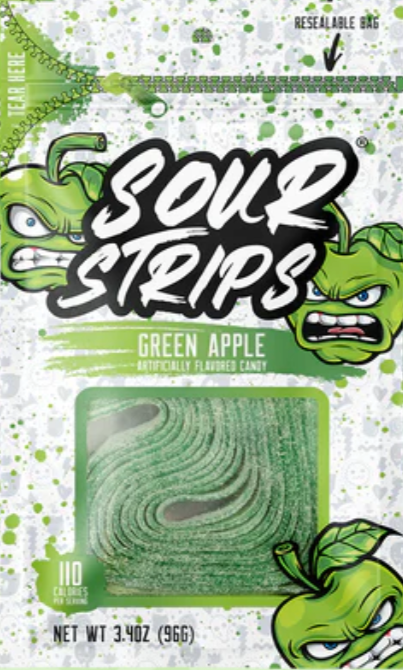 Sour Strips Green Apple Candy - 3.4oz