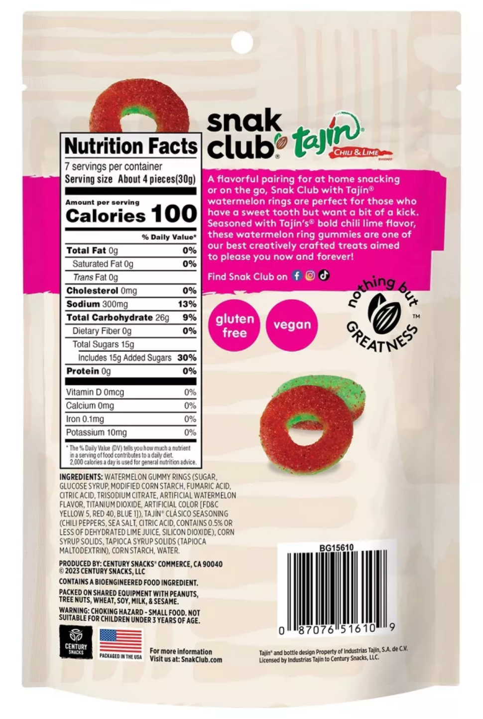 Snack Club Tajin Watermelon Rings Candy - 7oz