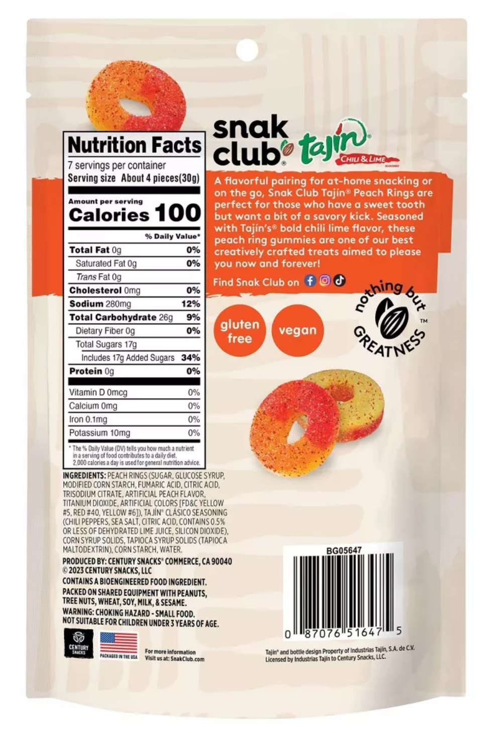 Snack Club Tajin Peach Rings Candy - 7oz