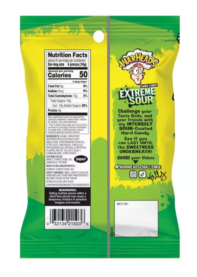 Warheads Extreme Sour Hard Candy - 3.25oz