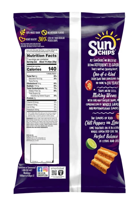 Sun Chips Chili Limon  - 7oz